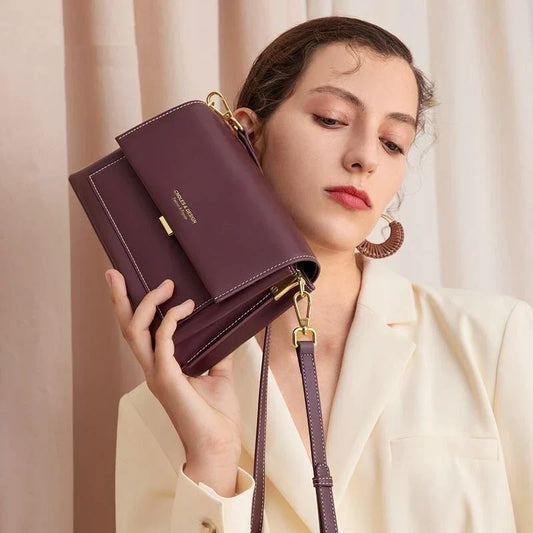 Elegant European-style leather crossbody bag for women in purple colour