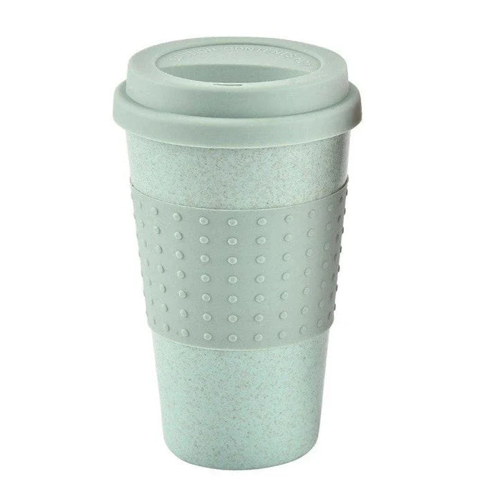 Eco-Friendly Portable Coffee Mugs made from renewable wheat straw and silica gel, featuring a spill-proof, leak-proof design for sustainable sipping on the go.