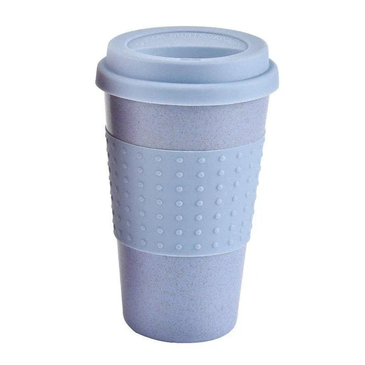 Eco-Friendly Portable Coffee Mugs made from renewable wheat straw and silica gel, featuring a spill-proof, leak-proof design for sustainable sipping on the go.