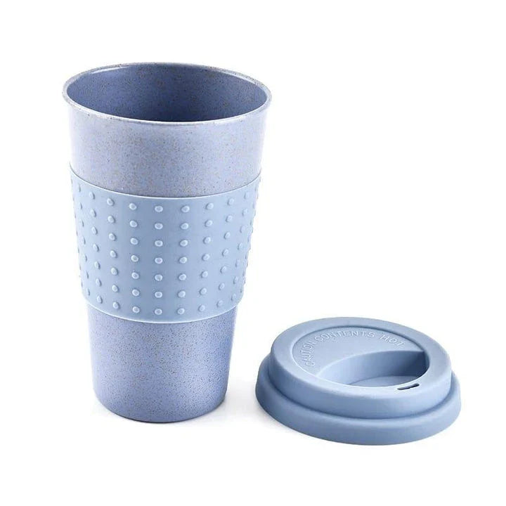 Eco-Friendly Portable Coffee Mugs made from renewable wheat straw and silica gel, featuring a spill-proof, leak-proof design for sustainable sipping on the go.