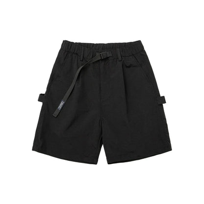 Japanese-inspired retro cargo shorts in khaki and black colours, featuring a loose, straight-leg fit and generous pockets for versatile style and comfort.
