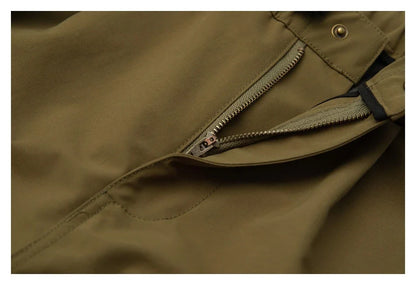 Japanese-inspired retro cargo shorts in khaki and black colours, featuring a loose, straight-leg fit and generous pockets for versatile style and comfort.
