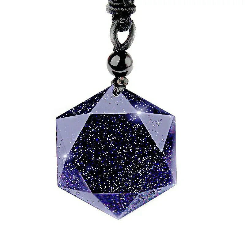 Handcrafted obsidian six-pointed star pendant sweater chain, elegant and unique jewellery piece