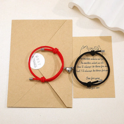 Adjustable nylon love magnetic bracelet with sticky metal heads in various colours