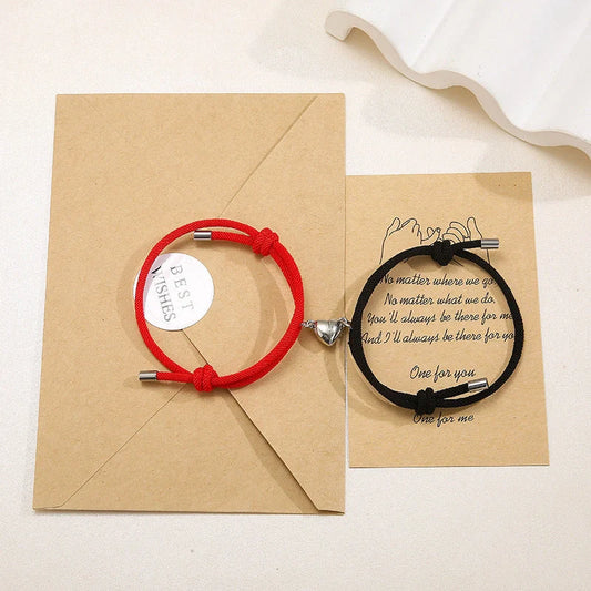 Adjustable nylon love magnetic bracelet with sticky metal heads in various colours