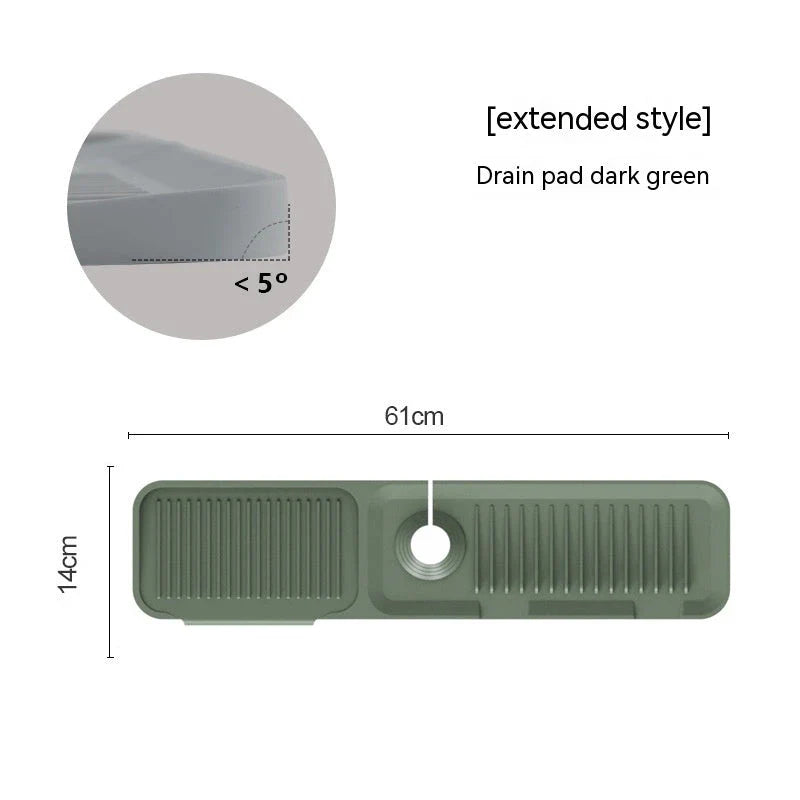 Premium silicone faucet splash guard with sloped design and dual drainage channels to prevent sink splashes and keep countertops dry.
