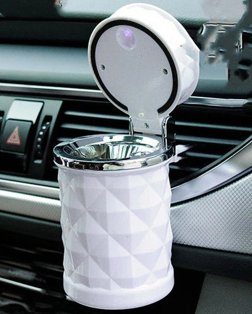 Rechargeable car ashtray with solar-powered LED light and detachable design for easy cleaning