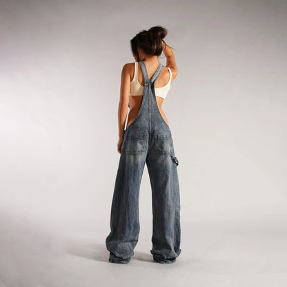 Stylish denim overalls with adjustable suspender straps, front and back pockets, and a comfortable micro-elastic fit, available in a variety of chic colors.