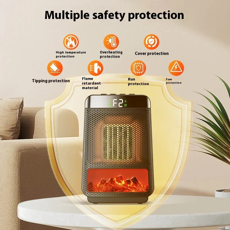 Portable fan heater with 3D dynamic flame effect and 1500W PTC fast heating