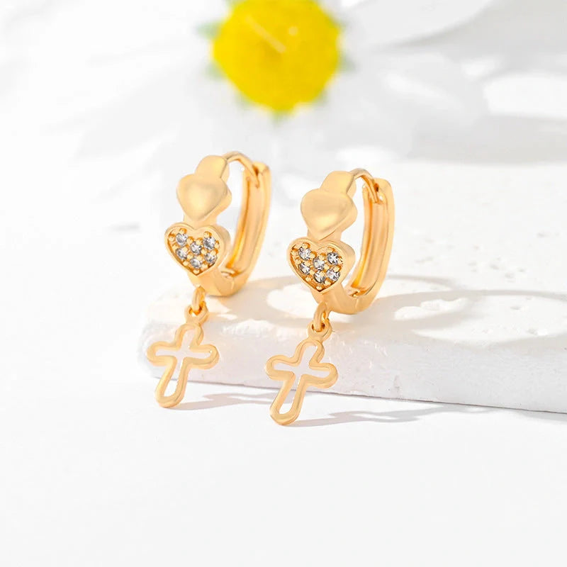 Gold-plated cross earrings in various colours for women