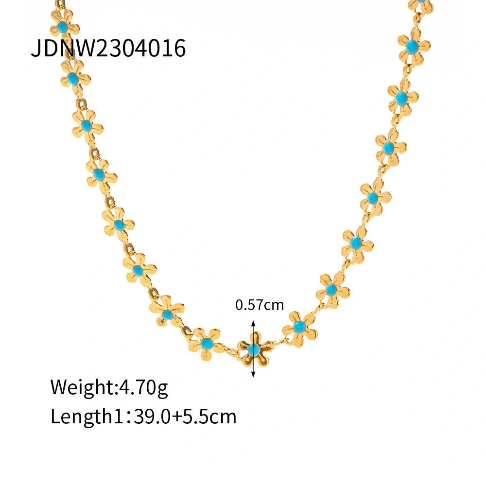 Elegant pastoral oil-spot glaze flower necklace and bracelet set in stainless steel
