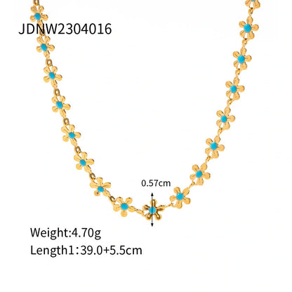 Elegant pastoral oil-spot glaze flower necklace and bracelet set in stainless steel