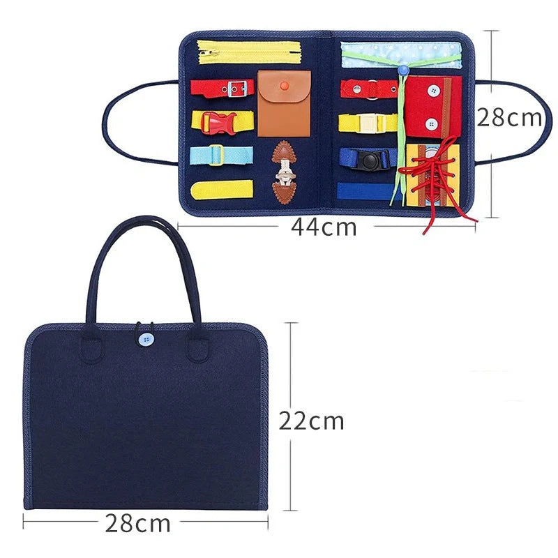 Children's felt busy board for dressing and buttoning skills development