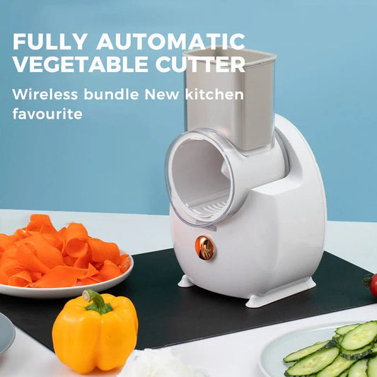 Electric Vegetable Slicer with Interchangeable Blades, Suction Base, and Compact Design for Efficient Meal Prep