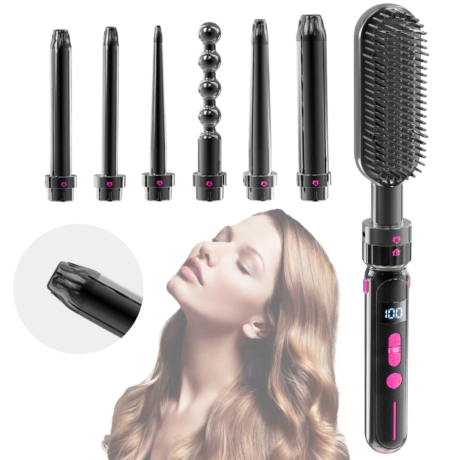 Ceramic thermal conductor curly hair sticks with black finish and wired AC power supply