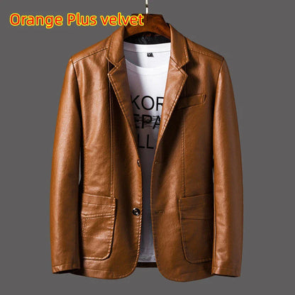 A stylish leather jacket with a unique studded lapel design, perfect for autumn and winter wear.