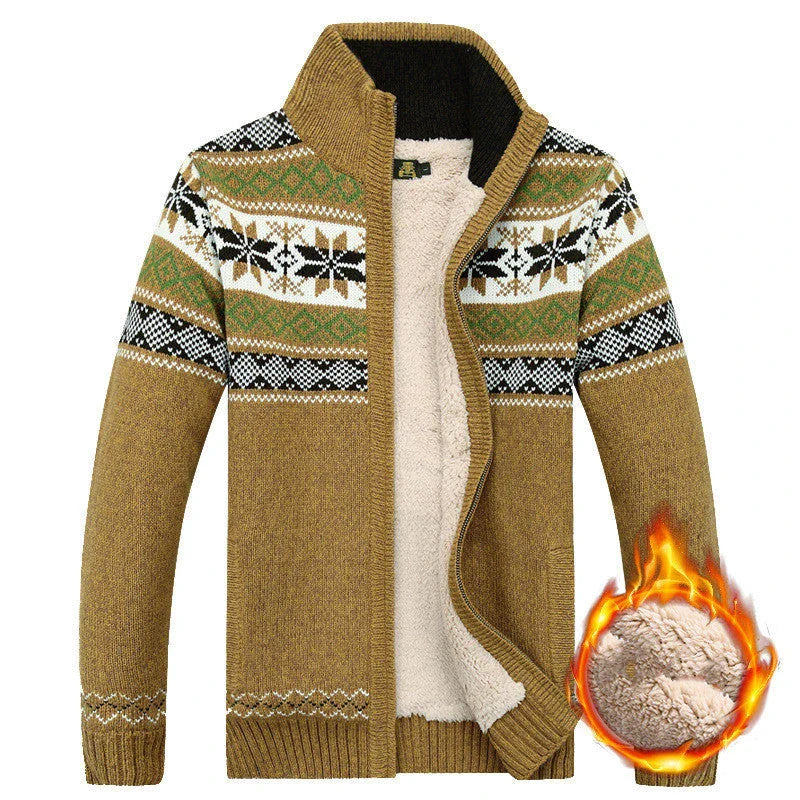Cozy and stylish velvet winter cardigan for men, available in blue, white, red, and grey colors
