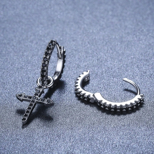 Trendy black copper-plated zircon earrings with cross design