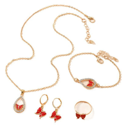 4PCS women's butterfly jewellery set in alloy with necklace, bracelet, earrings, and ring