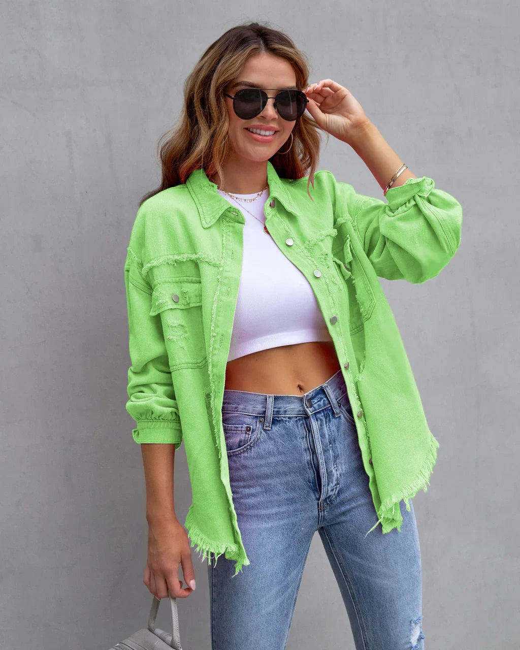 Stylish ripped casual jacket for women in a variety of vibrant colors and sizes