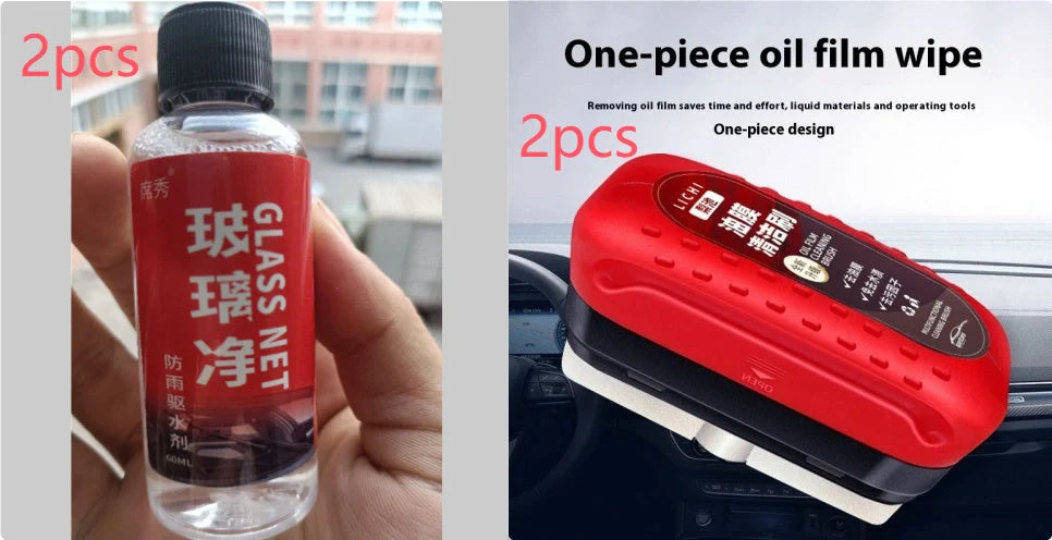 Automotive oil film cleaning brush with hydrophobic effect for windshields and glass surfaces