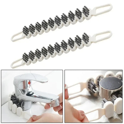Bendable faucet cleaning brush with white PE/PP bristles for kitchen and bathroom use