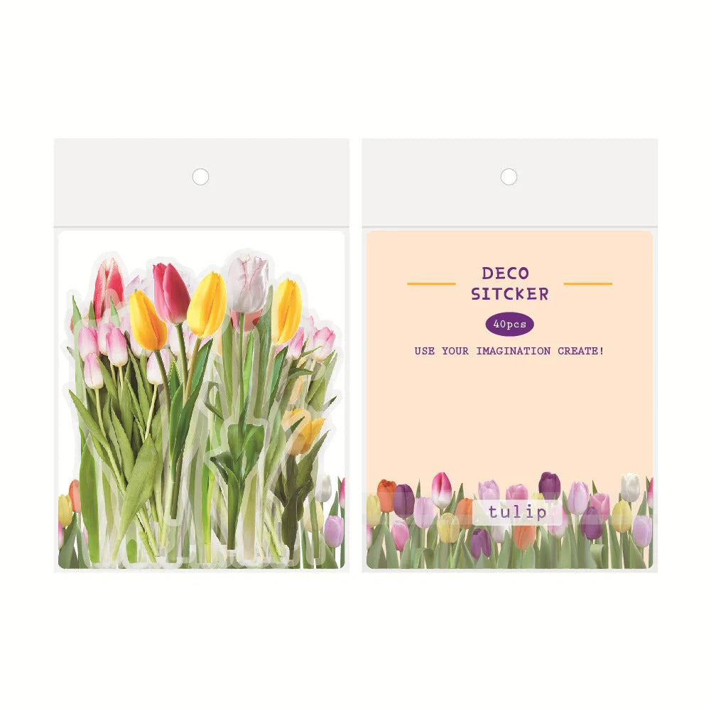 Retro Flower Nature DIY Sticker Pack with transparent flower and mushroom designs