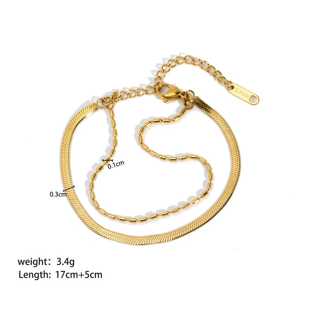 Stainless steel bracelet with real gold treatment in various colours, featuring geometry shapes and ring elements
