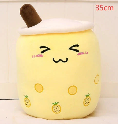 Strawberry Milk Tea Plush Boba Toy Pillow in various colours and sizes