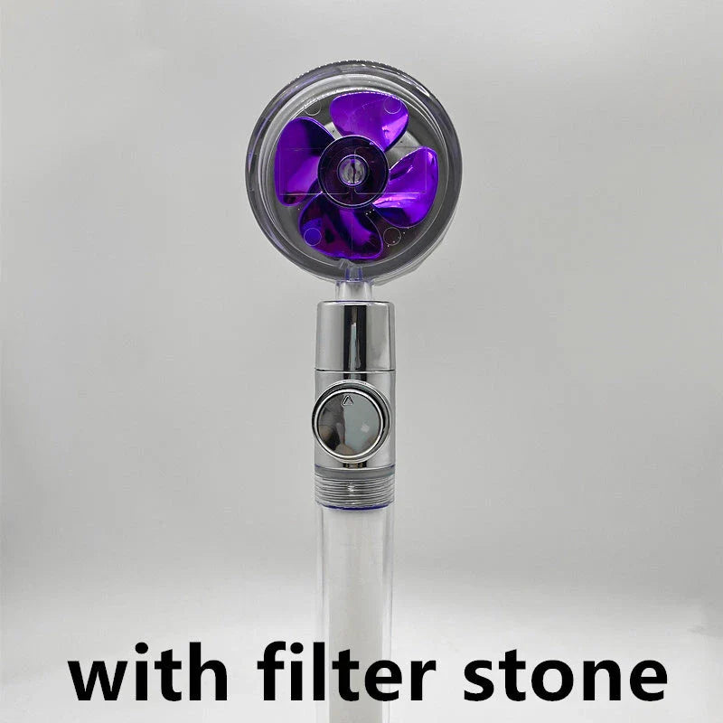 360-degree rotating high-pressure shower head with built-in fan and adjustable water spray