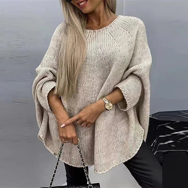 Stylish winter batwing sleeve pullover sweater for women in various colours
