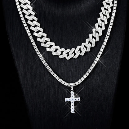 Exquisite cross pendant necklace with rhinestone paving, available in gold and silver colours with various chain styles