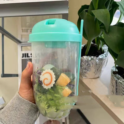 Modern minimalist salad cup with fork and cover in four colours, 1000ml capacity
