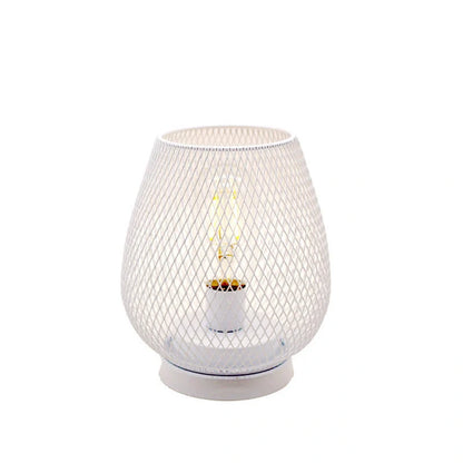Retro iron art table lamp with hollowed out birdcage design and glass shade