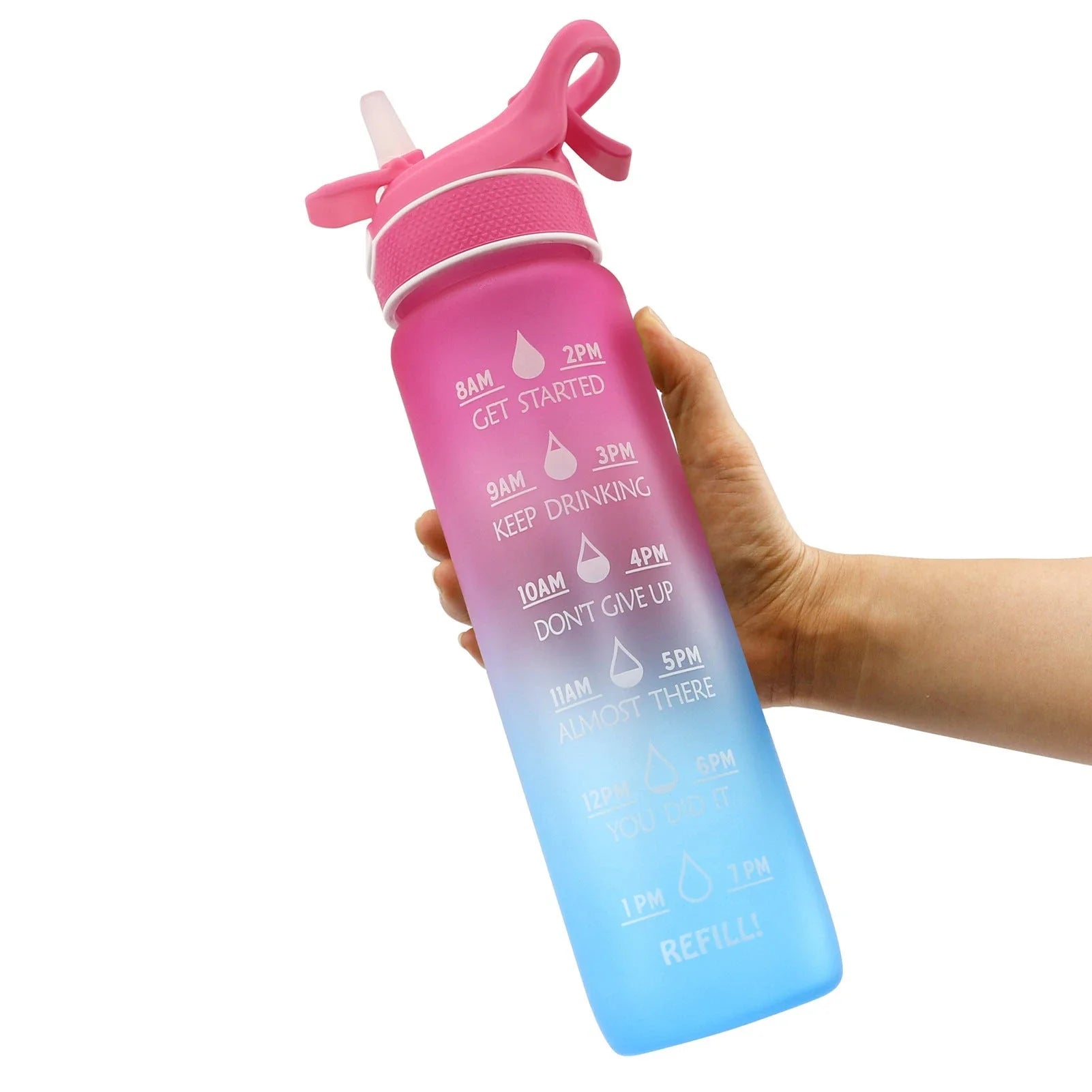 Convenient sports water bottle with straw and sprayer for hydration and cooling on-the-go