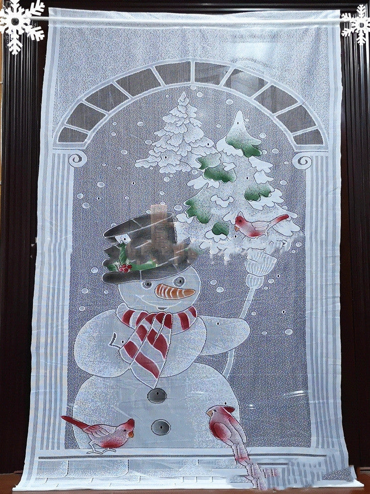Christmas themed vertical blackout curtains with Santa, snowmen, and deer designs