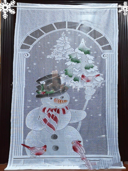 Christmas themed vertical blackout curtains with Santa, snowmen, and deer designs