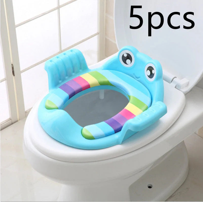 Adjustable non-slip baby toilet seat in Pink, Sky Blue, and Green for safe potty training