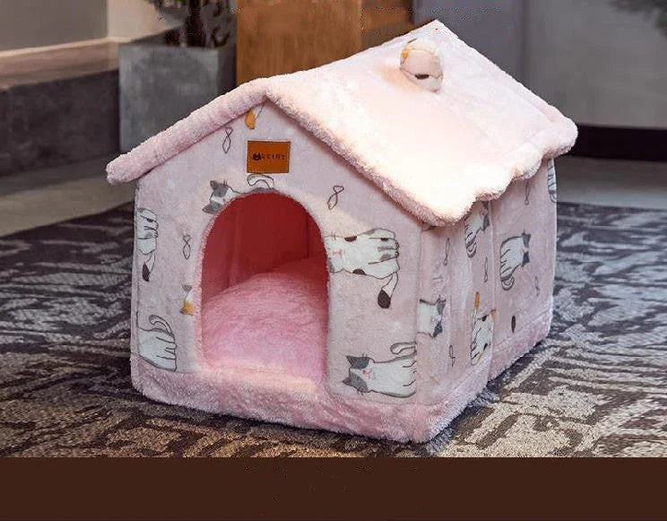 Cozy pet hideaway: Plush, foldable dog house and cat bed in various stylish designs