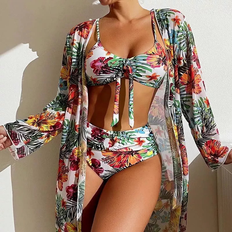 Women's plus size long blouse split bikini suit in vibrant colours