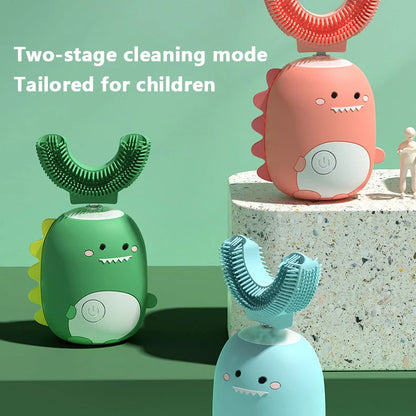 U-Shaped Children's Electric Toothbrush with cartoon design