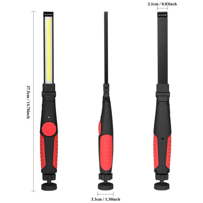 Bright Magnetic LED Worklight with adjustable light bar, 360-degree swivel base, and strong magnetic attachment for hands-free use