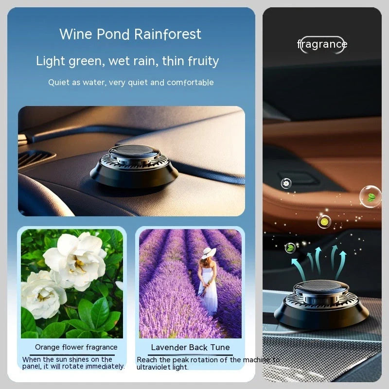 Solar-powered kinetic car air freshener with double ring rotation