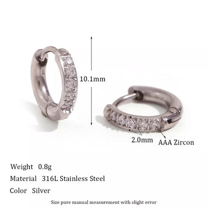 Women's titanium steel rounded edge zircon earrings in gold and steel finishes