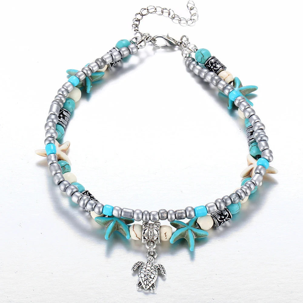 Starfish design zinc alloy anklet for women, perfect for beach outings