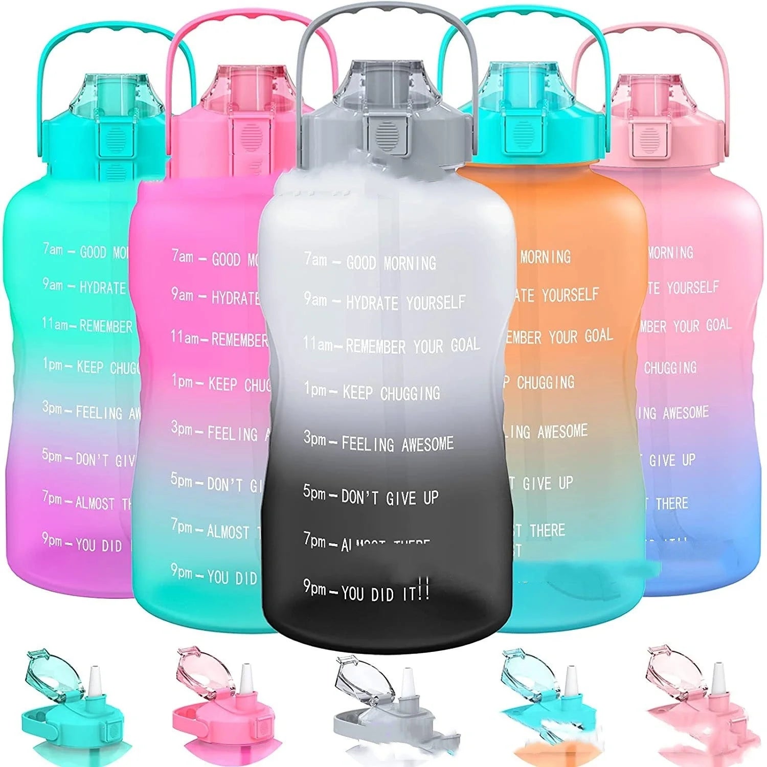 2.2L Large Capacity Half Gallon Plastic Space Cup with time markings and gradient colours