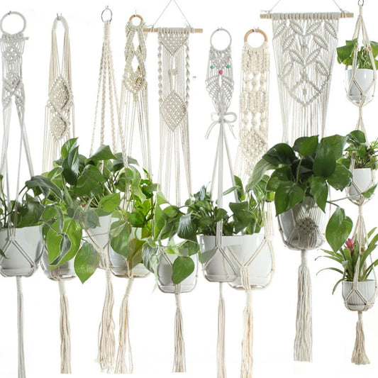 Stylish hanging cotton rope plant holder for indoor and outdoor decoration