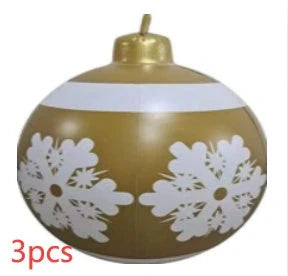 Vibrant inflatable Christmas baubles in a variety of colours and patterns, perfect for outdoor holiday decoration