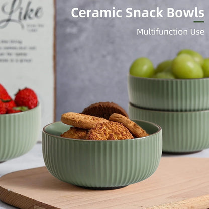 Set of 4 ceramic kitchen bowls, 46oz each, in grey and green, microwave and oven safe
