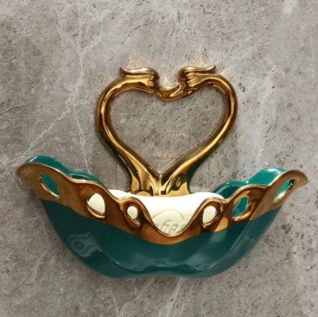 Ceramic Swan Soap Box in green, white, and pink with suction cup for wall mounting